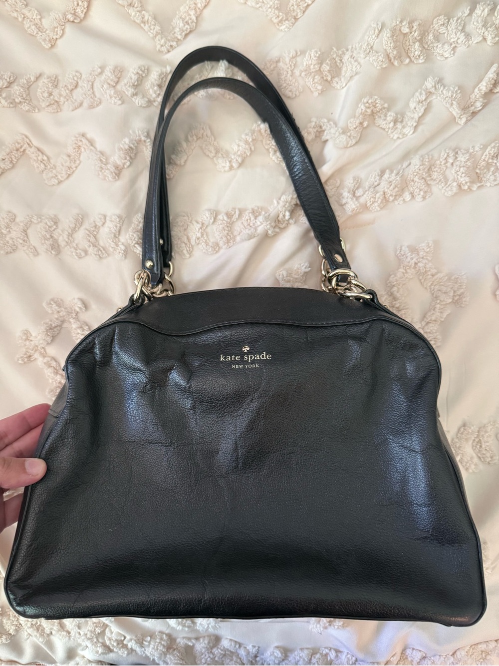 kate spade Black Leather Litchfield Nannette Shoulder Bag with Gold Hardware